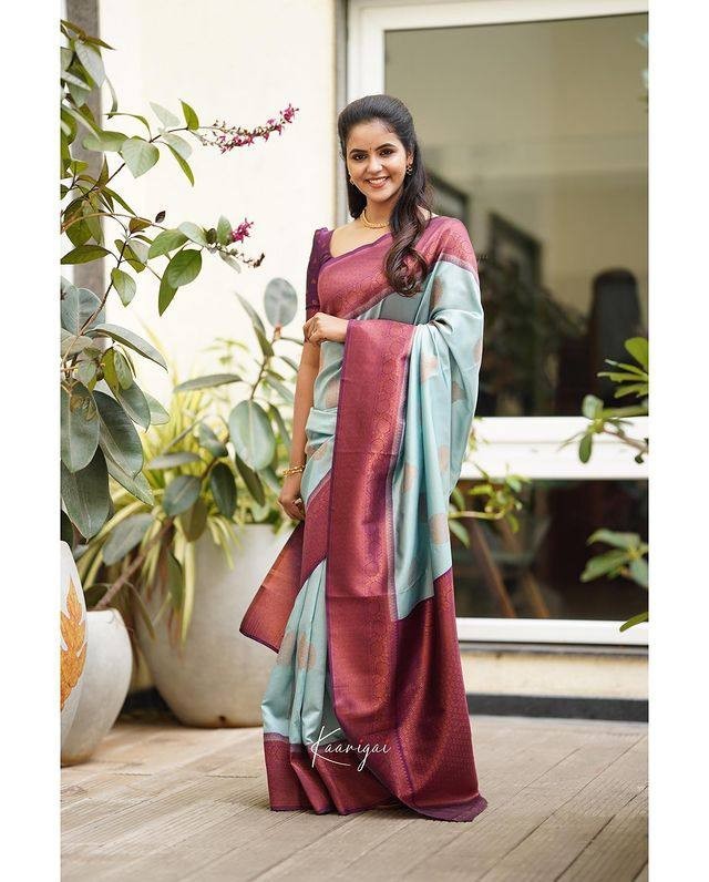 Soft Lichi Silk Saree Geometric Print Jacquard Weave Modern Casual Sari