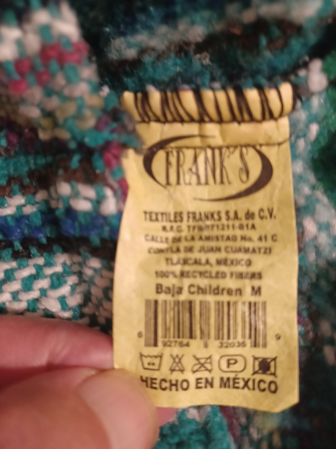 Frank’s Mexican Woven Poncho Pullover Baja youth Medium Multi Hoodie Drug Rug