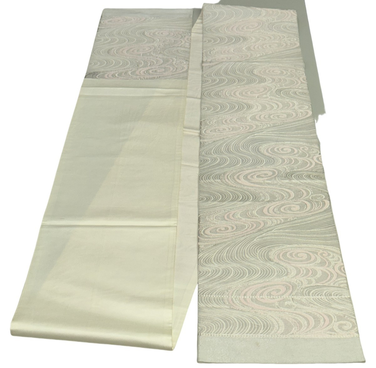 Japanese Vintage Kimono Fukuro Obi Silk Silver Traditional Authentic 166x12in