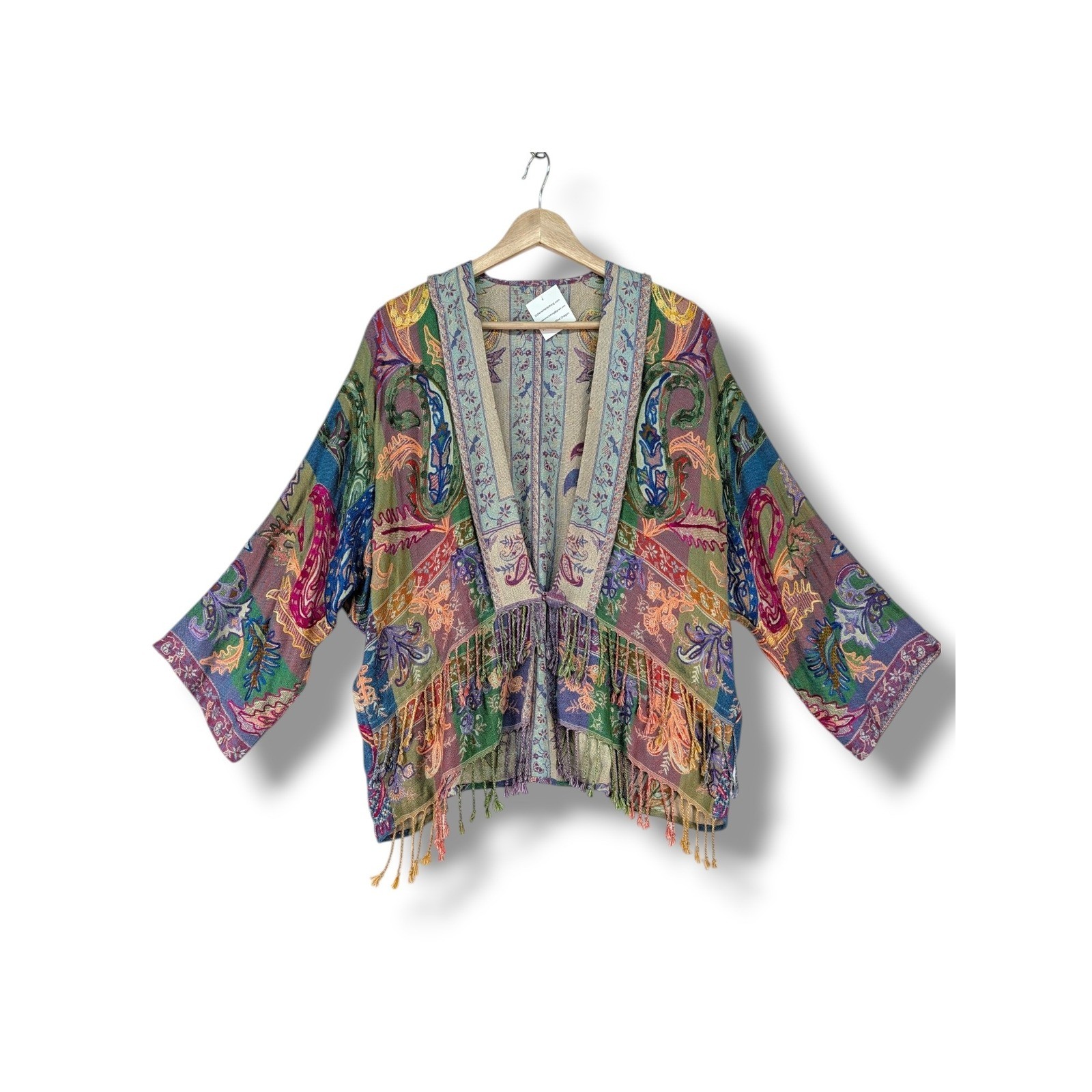 Gypsy Wind Patterns Bay Paisley Kimono Jacket Fringe Boho Multicolor Rayon OS