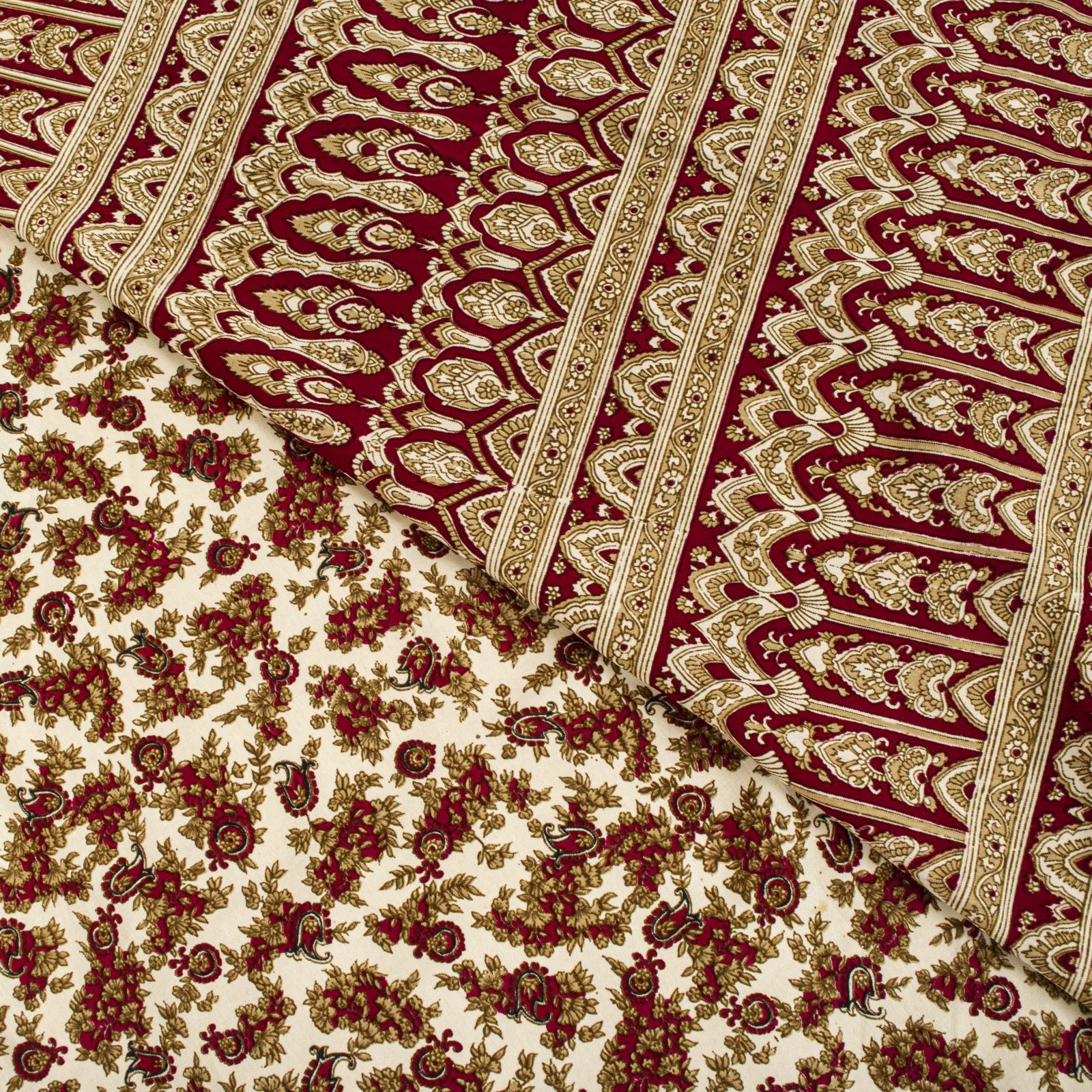Sanskriti Vintage Off-White-Red Moss Crepe Saree Floral Print Fabric 5 Yard Sari