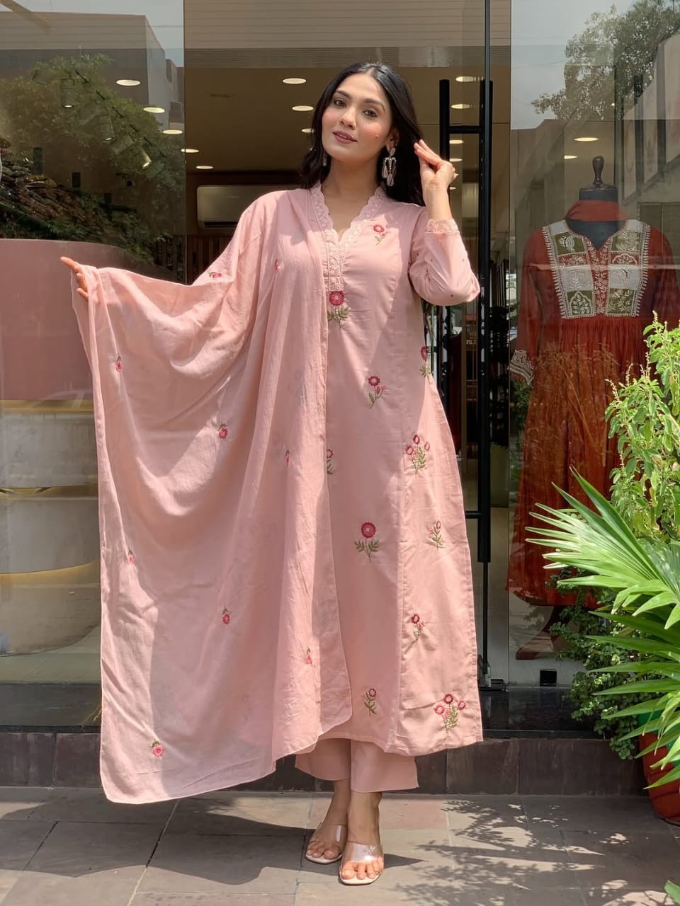 Beautiful Traditional “Designer White and Green Embroidered Kurta Palazzo Set