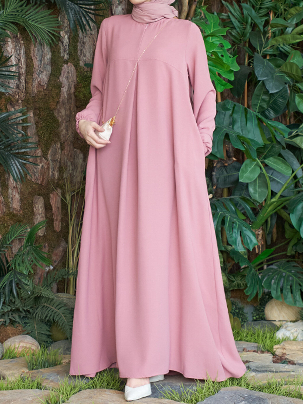 Muslim Kaftan Fashion Simple Burqa Arab Long Sleeve Abaya Ethnic Style Dress