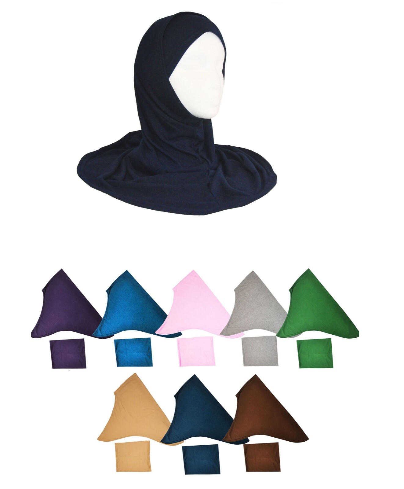 2 Piece Al-Amira Hijabs Random Solid Colors Assortment 5 Pack Medium Size