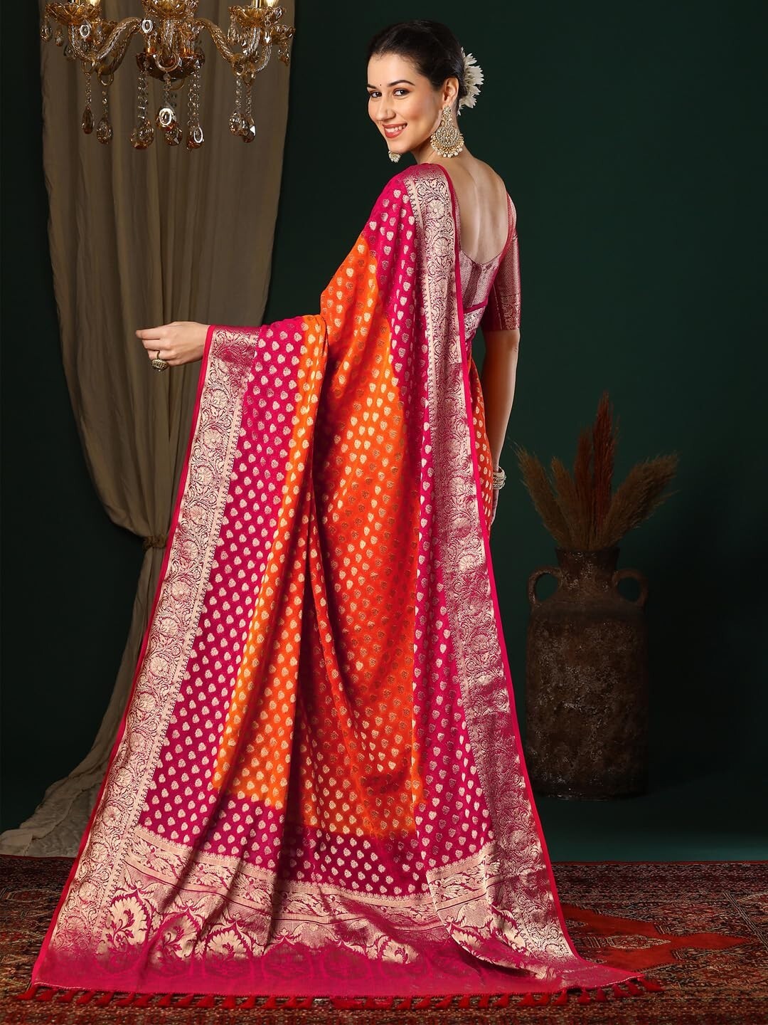 Women’s Woven Design Ethnic Motif Georgette Saree With Unstiched Blouse Piece