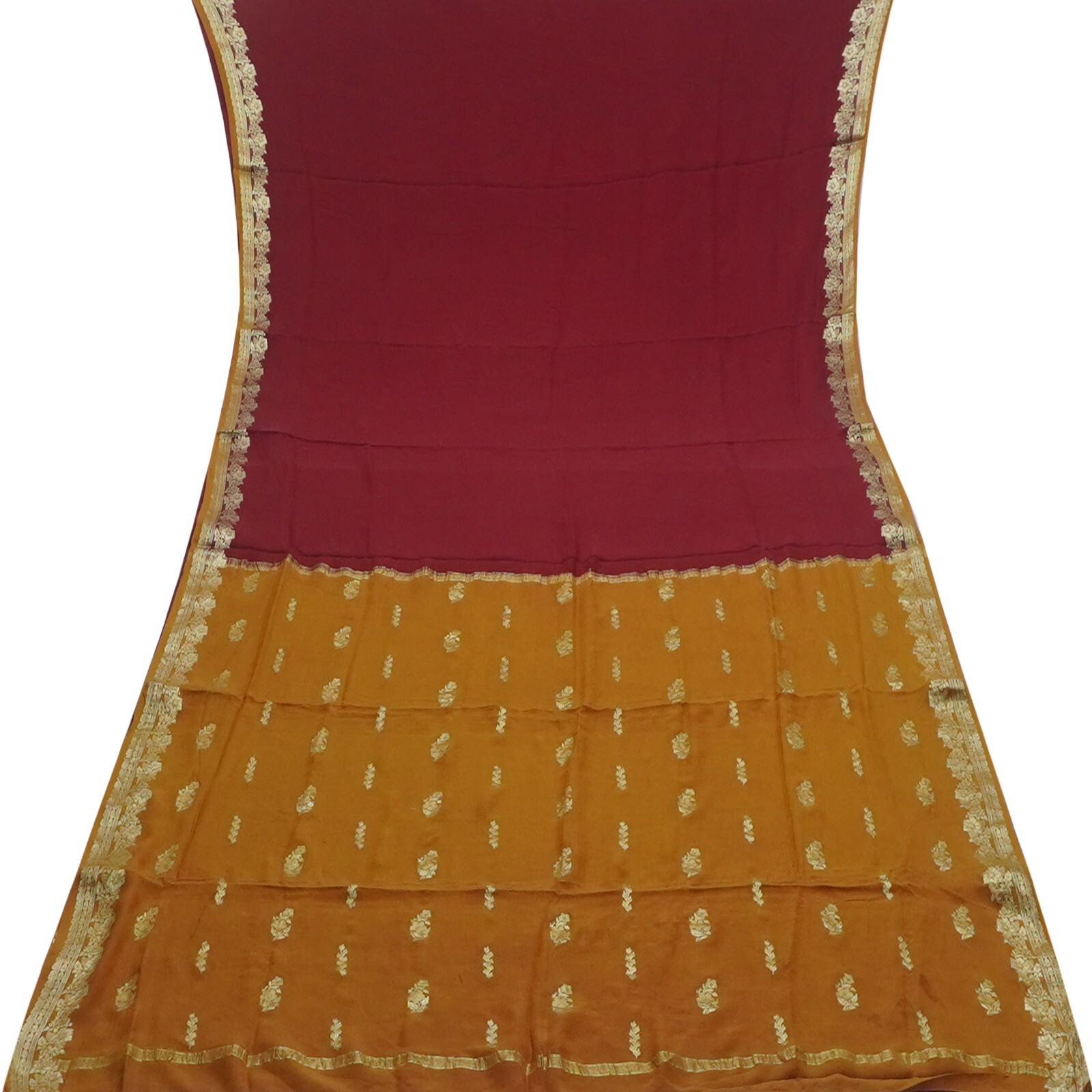 Vintage Burgundy Sarees 100% Pure Mysore Crepe Silk Zari Woven Sari 5YD Fabric