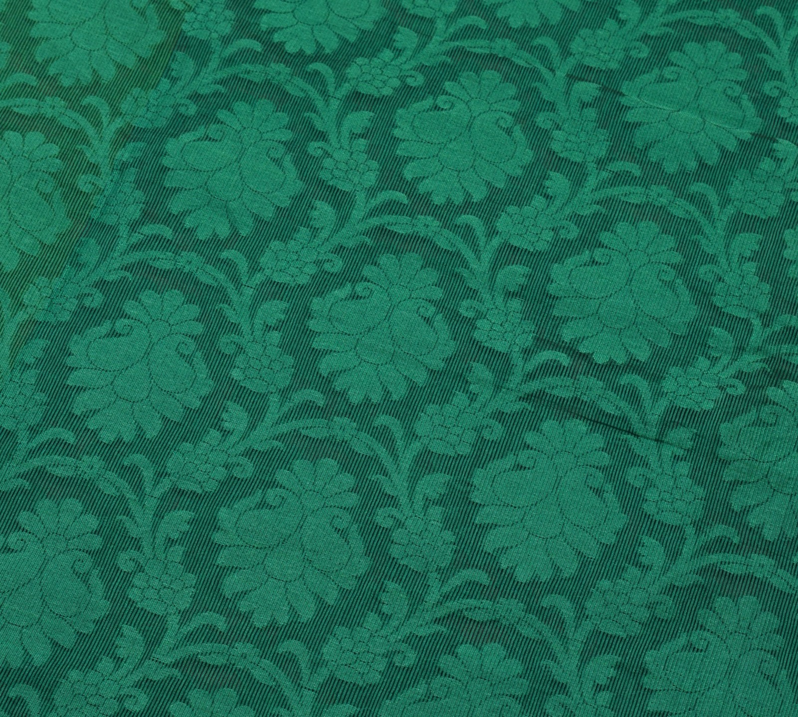 Sushila Vintage Green Patch Work Saree Self Woven Floral Silk Sari Craft Fabric