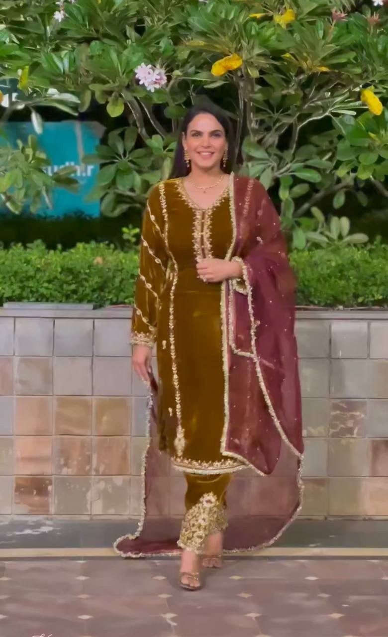 Fancy Designer Viscose Velvet Salwar Kameez With Net Dupatta For Women