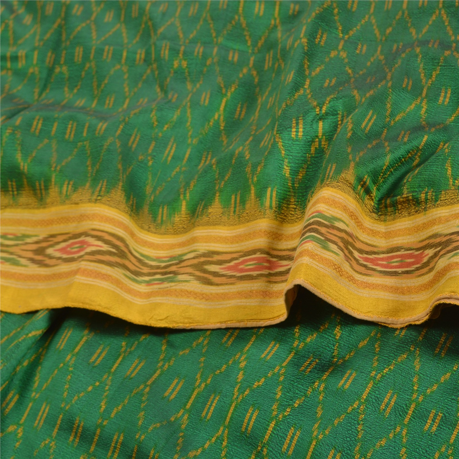 Sanskriti Vintage Saree Green Sambhalpuri Hand Woven Ikat Pure Silk Sari Fabric