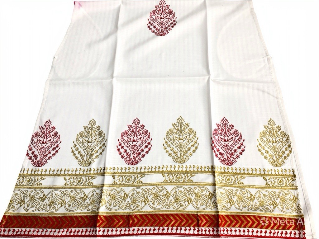 Hand Block Printed Cotton Kurti in Red and White.