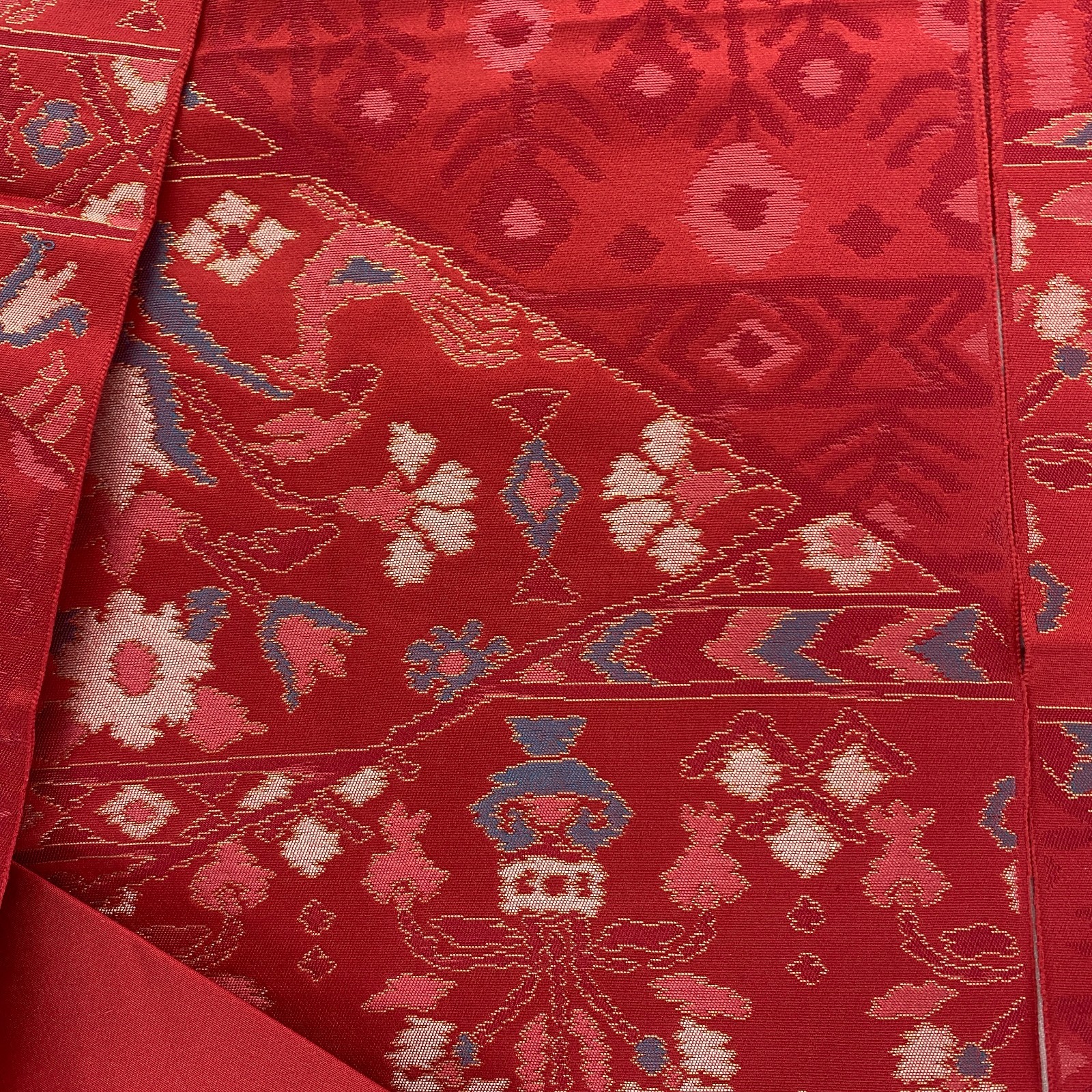 Japanese Vintage Kimono Nagoya Obi Silk Red Traditional Authentic 135x 11 in