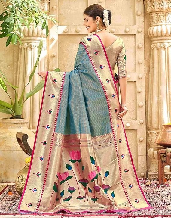 Women’s Paithani Soft Silk Kanjivaram Saree With Unstitched Blouse Piece