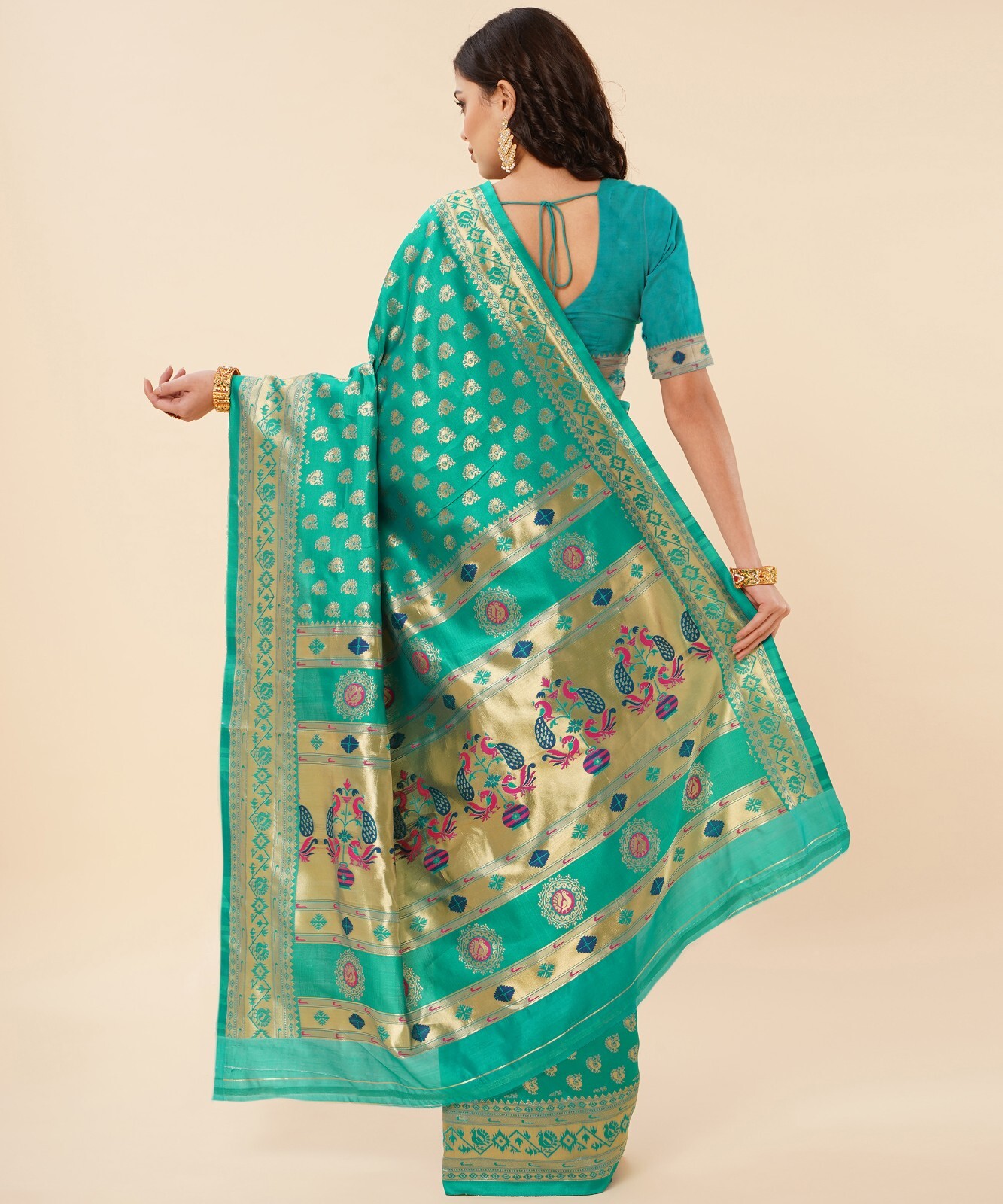 Areca Designer Paithni Brocade Mor saree blouses women Saree Cut – 5.5 Meter