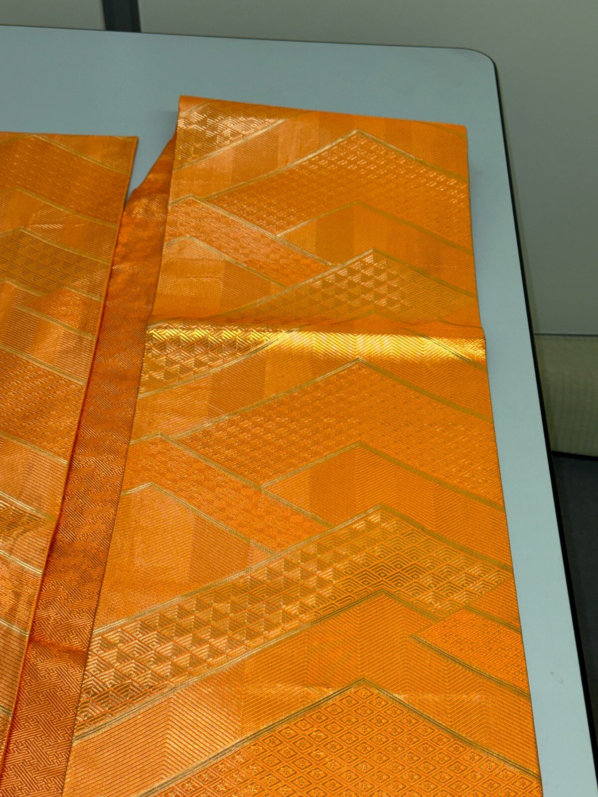 Japanese Vintage Kimono Fukuro Obi silk orange expensive tradition 170×12.2in