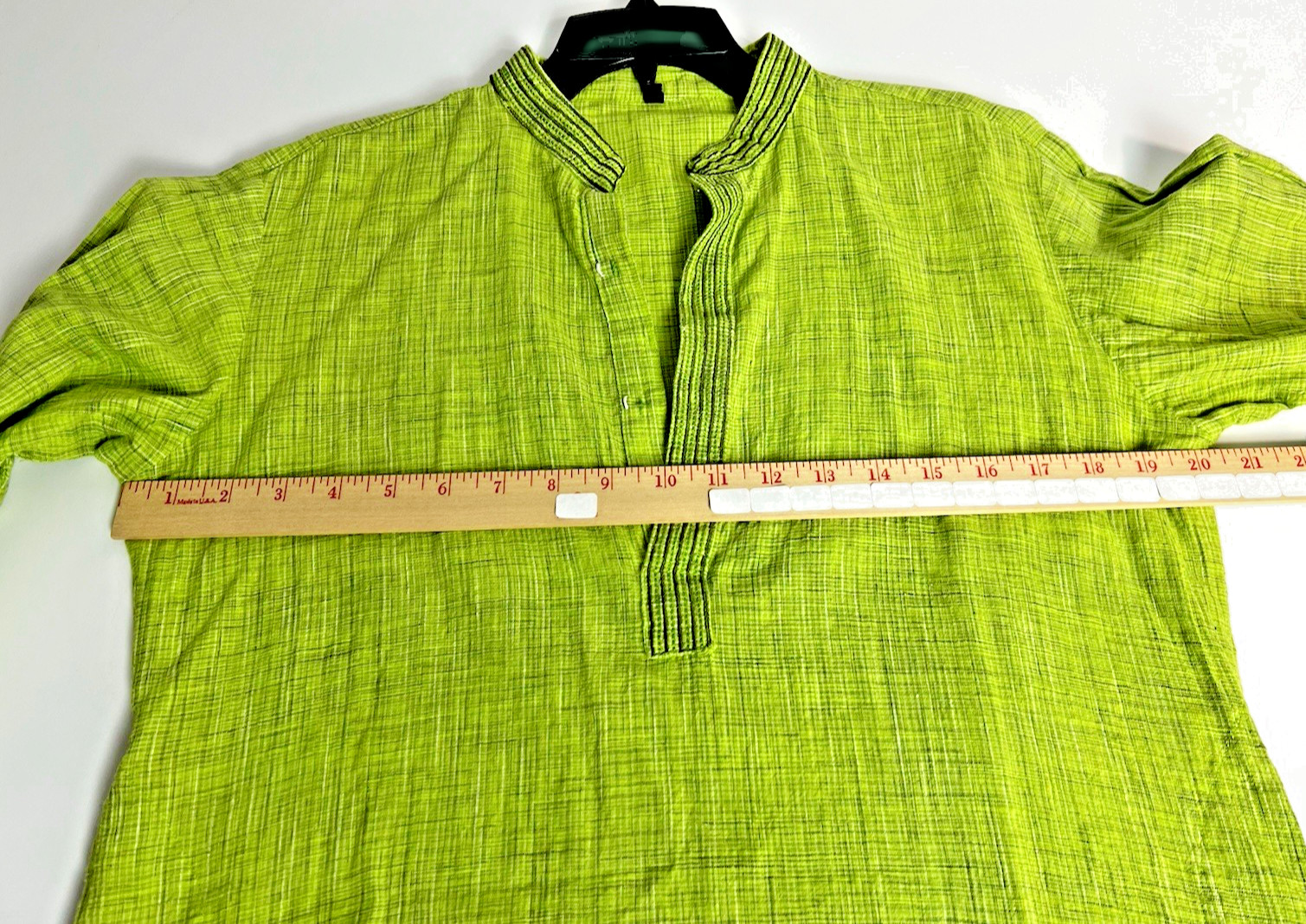 Vibrant Lime Green Kurta Linen Blend Long Sleeves Size 40 side slit