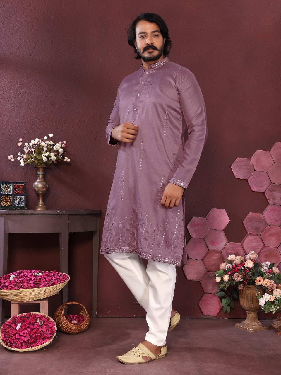 Men’s Ethnic Kurta Pajama Set Ready to Wear Soft Cotton Bottom Designer Finish