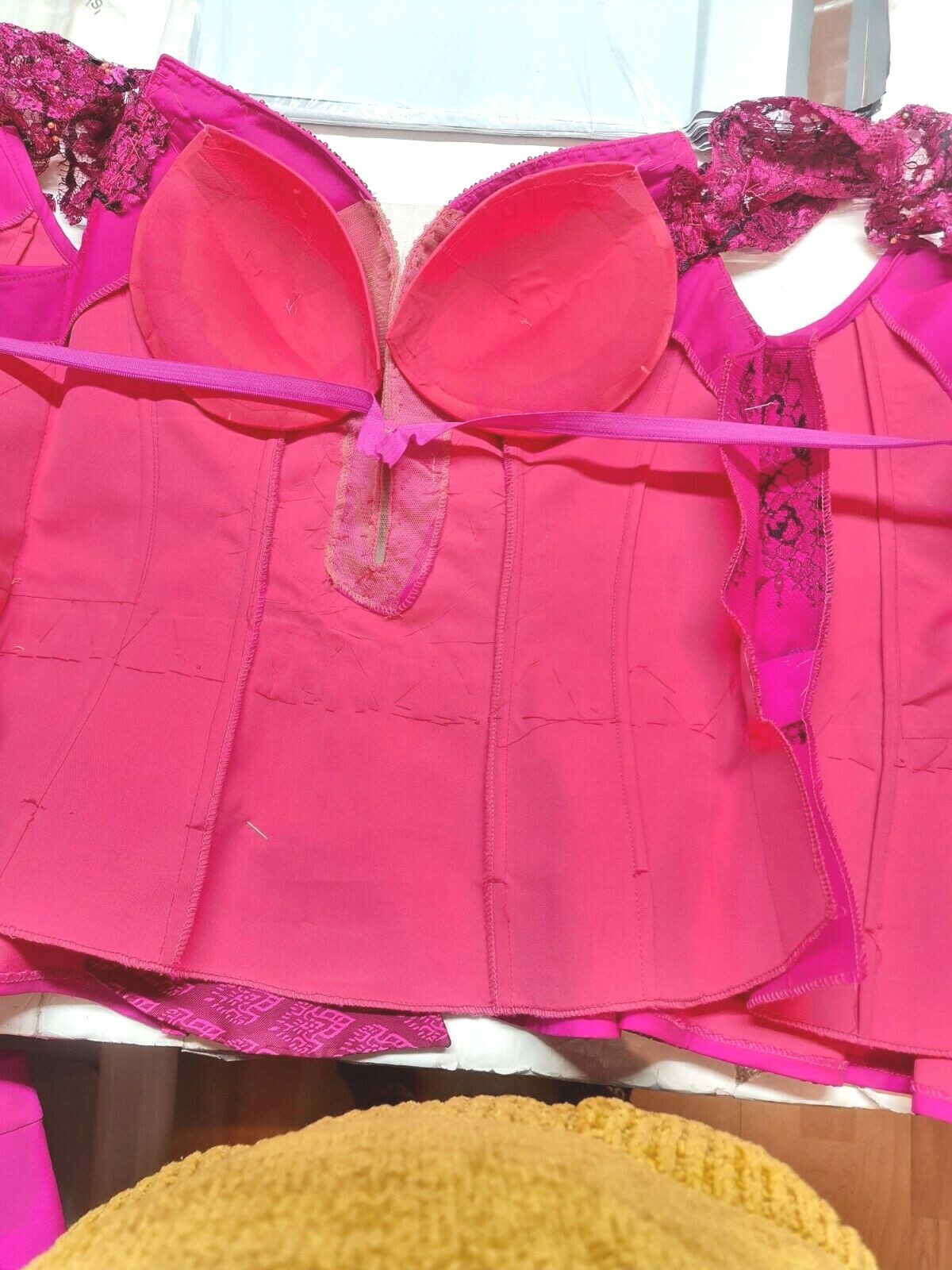 Cambodia Khmer Traditional Out fit Women Size M Deep Pink Lace Korean Silk Skirt