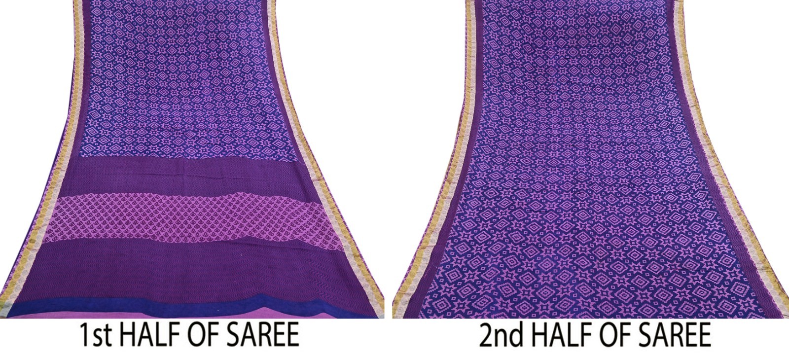 Indian Vintage Sari Blue & Purple Printed Pure Cotton Sarees Craft Fabric 5Yd