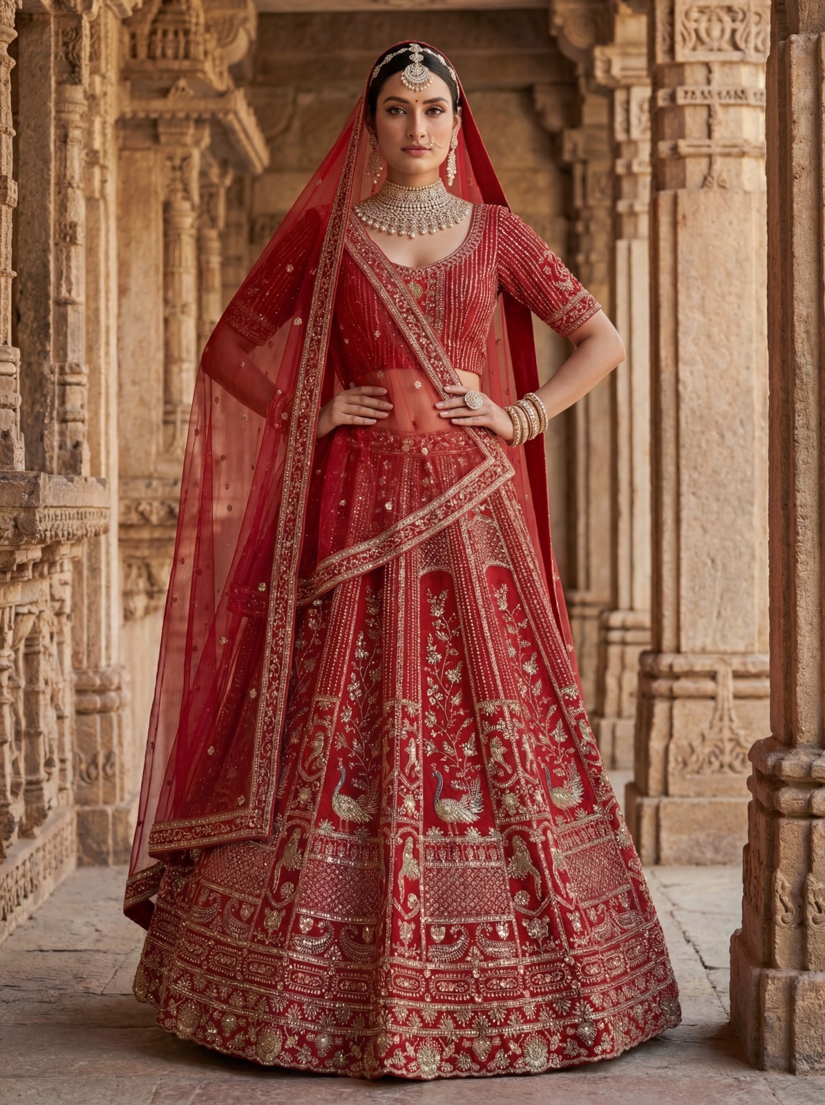 Silk Lehenga Choli Peacock Zari Embroidery Wedding Bridal Party Wear Dupatta