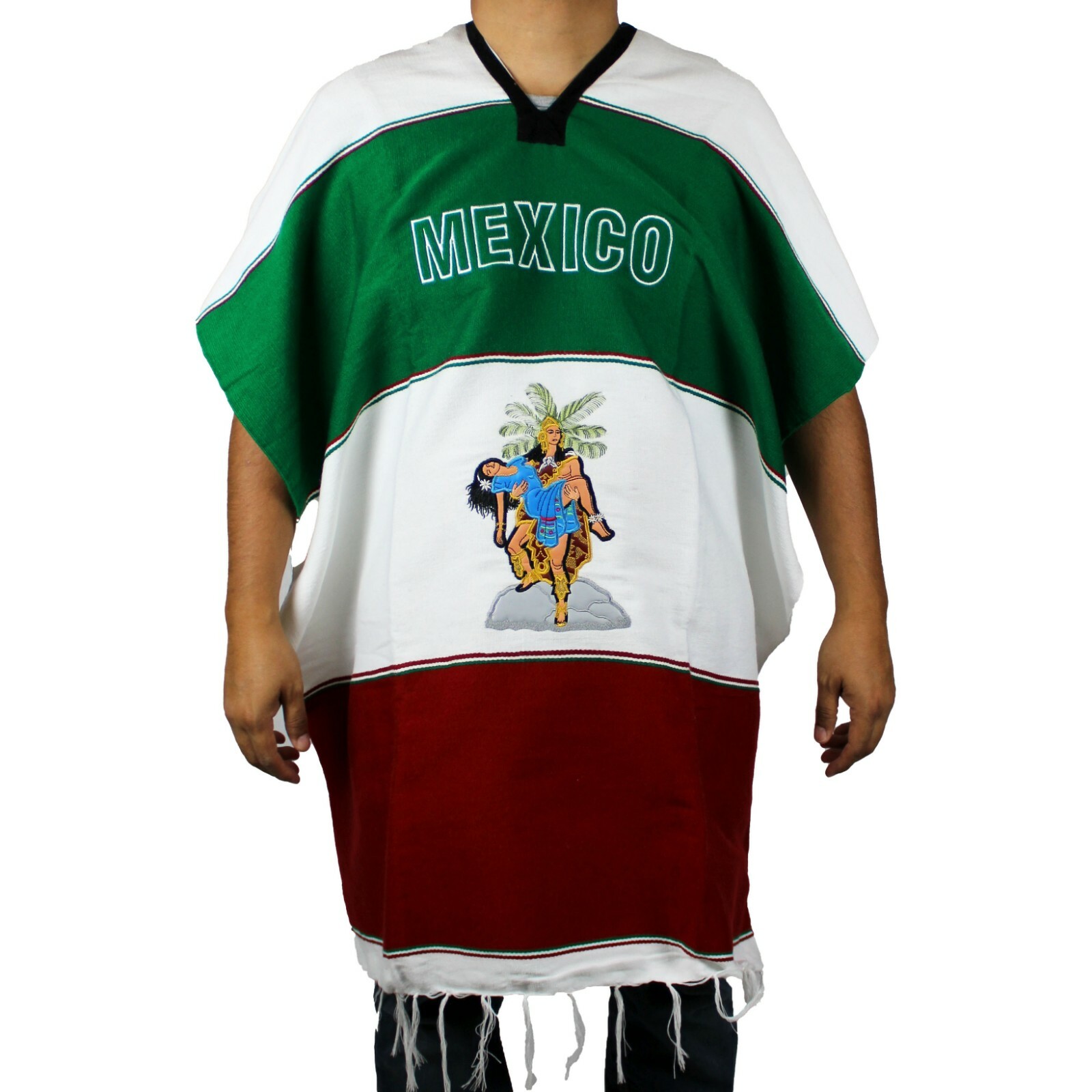 Warm Mexican Warrior Aztec Poncho Gaban Heavy Blanket Cape Ruana One Size