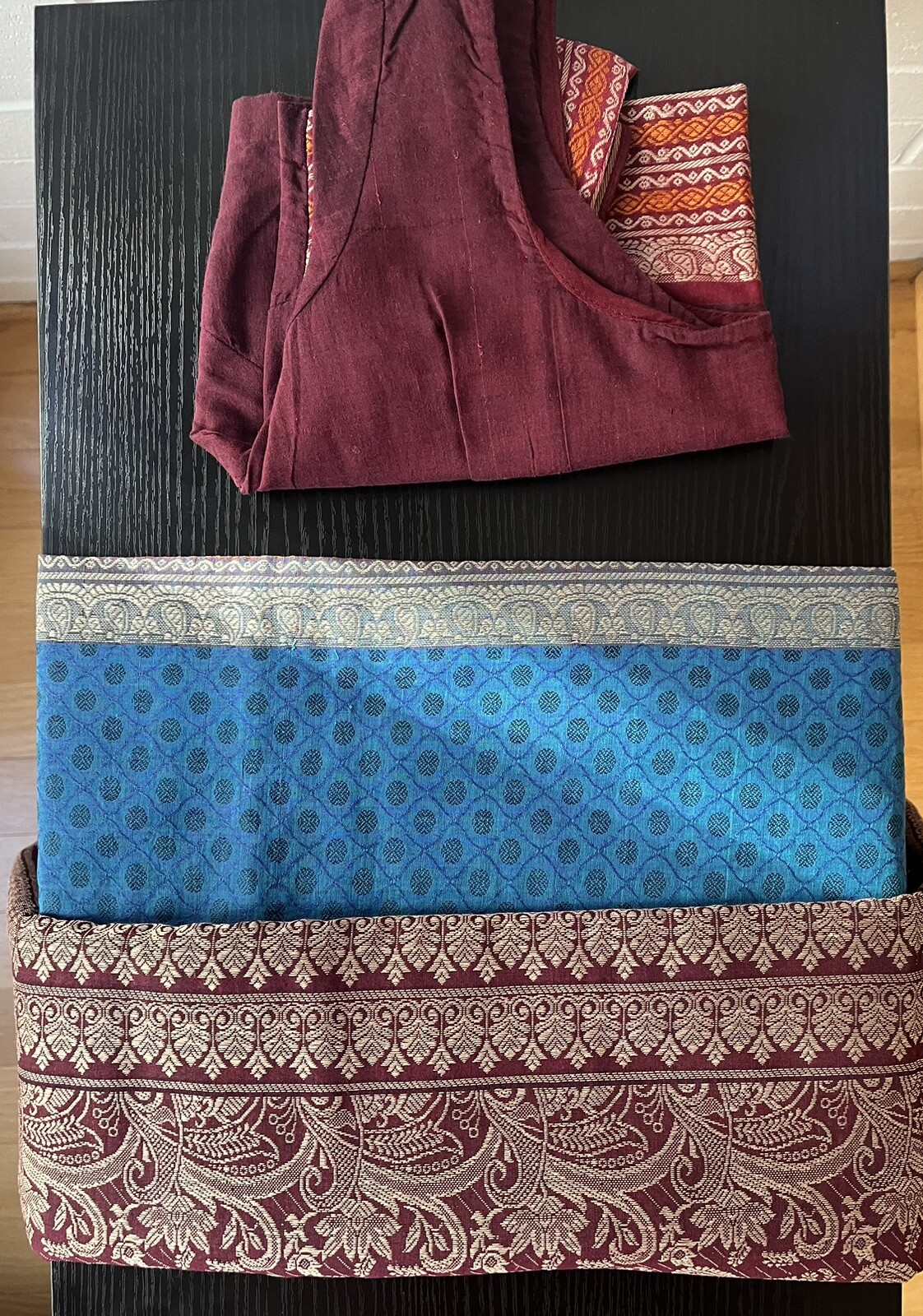 Handloom Multicolored Organic Cotton Saree & Stitched Choli Blouse (Size 4-8)