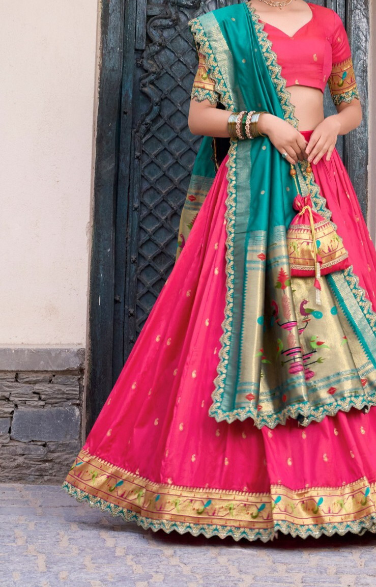 New Designer Pink Jacquard Silk Lehenga Choli With Dupatta For Women