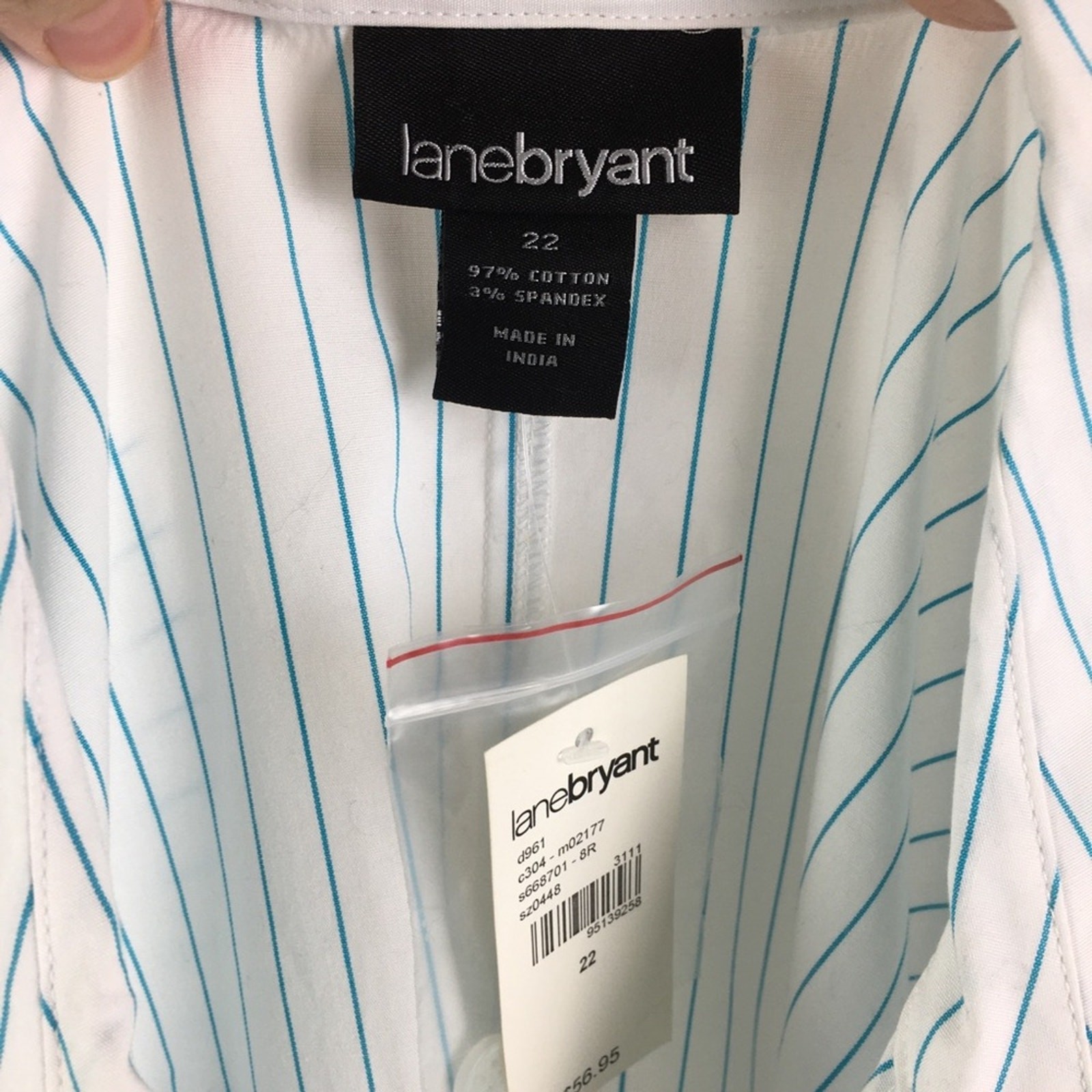 Lane Bryant Blue Stripe Ruffle Button Front top NWT 22