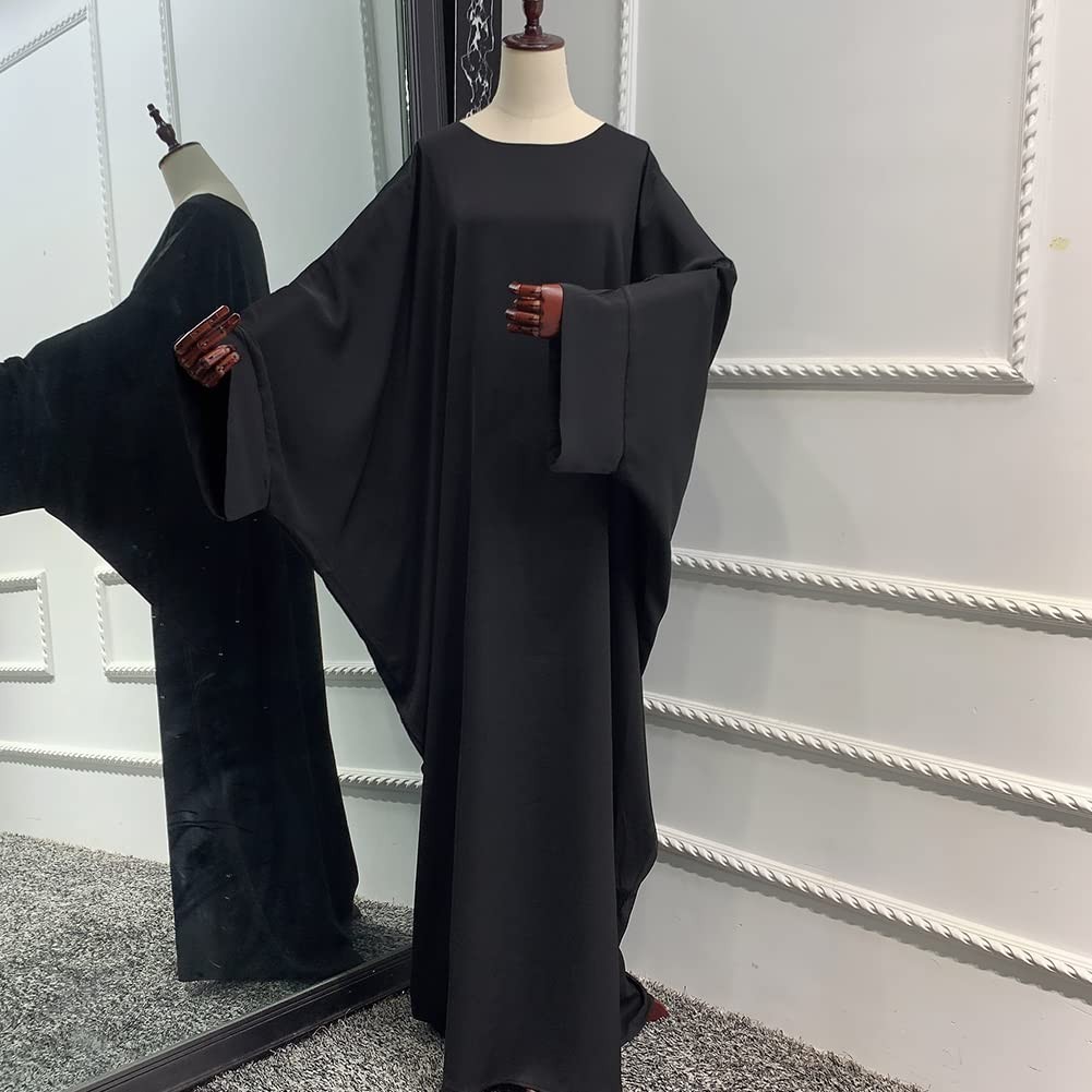 Muslim Dress for Women Pakistani Kaftan Abaya Robe + One Size, Black Set
