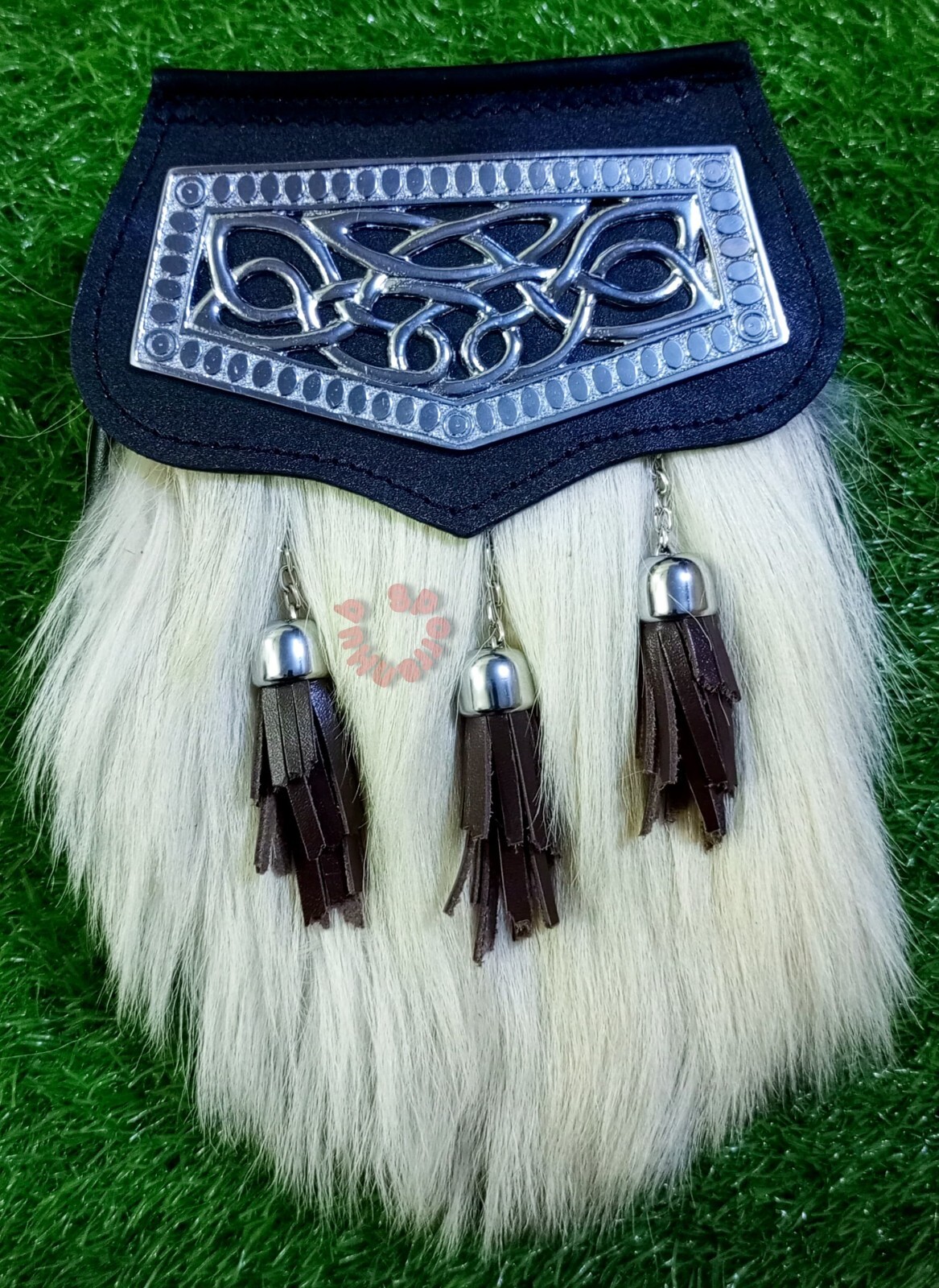 Scottish Handmade Original White Goat Hair Dress Sporran Celtic Design Cantle