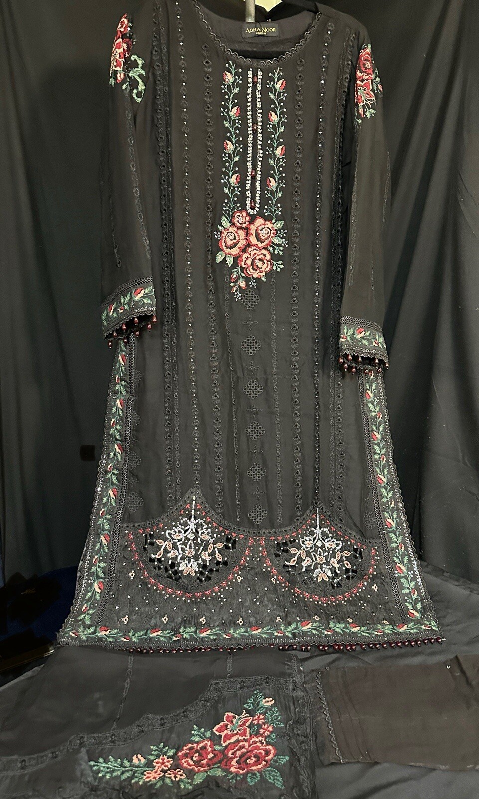 Beautiful Premium Chiffon Emb/Seq 3 Pc Suit – Extra Large Size Available – $85