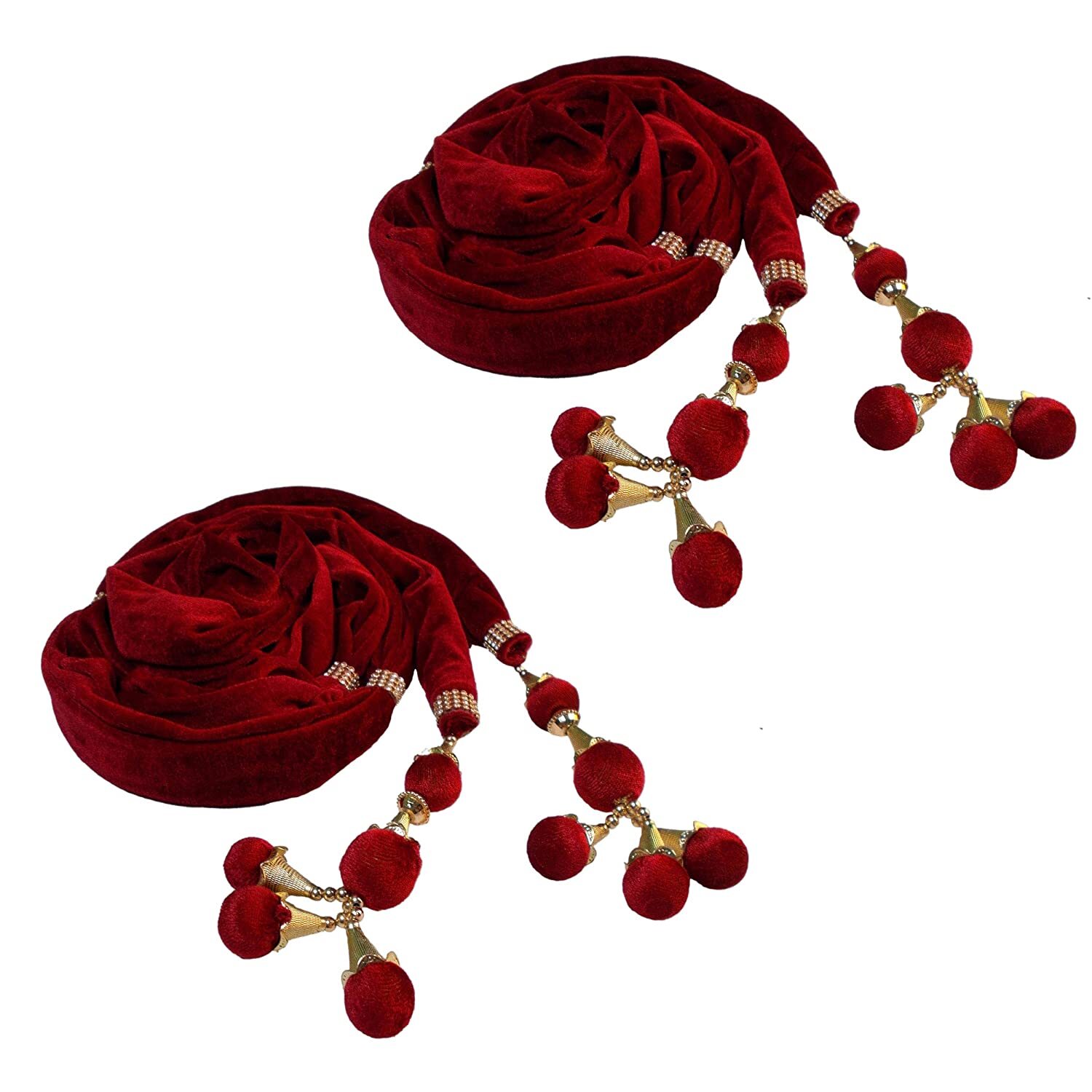 Men’s Round Ball Hanging Tassels Velvet Sherwani Dupatta (Maroon) – Pack of 2