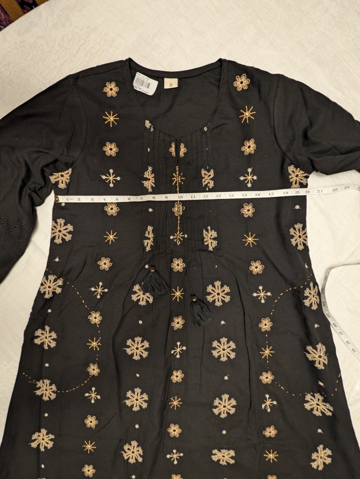 Embroidered Black Kurti with Gold Embellishments for Women