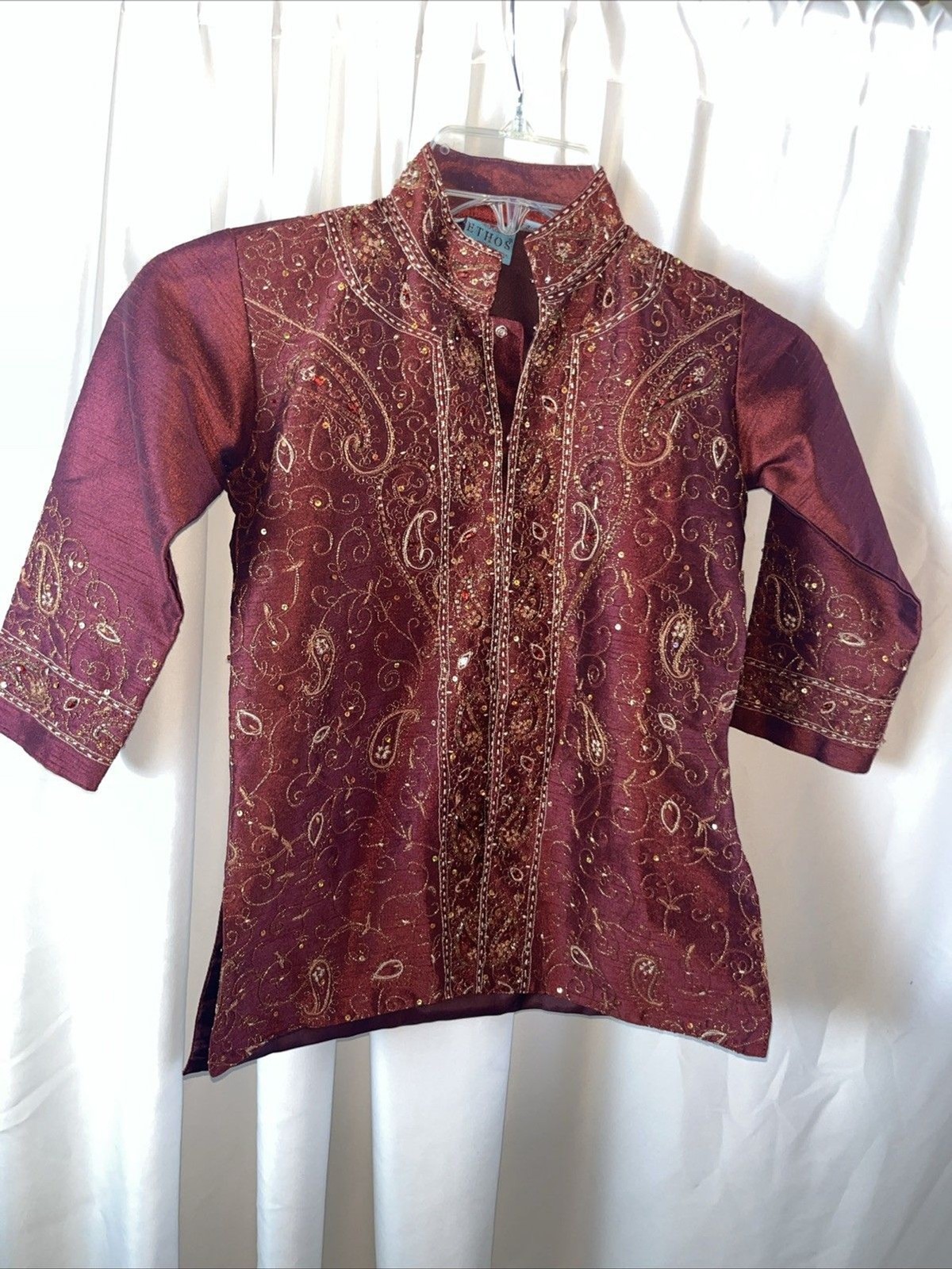 Ethos Boys Maroon Kurta Sherwani Top Size 3 Embroidered Sequin Formal Wear