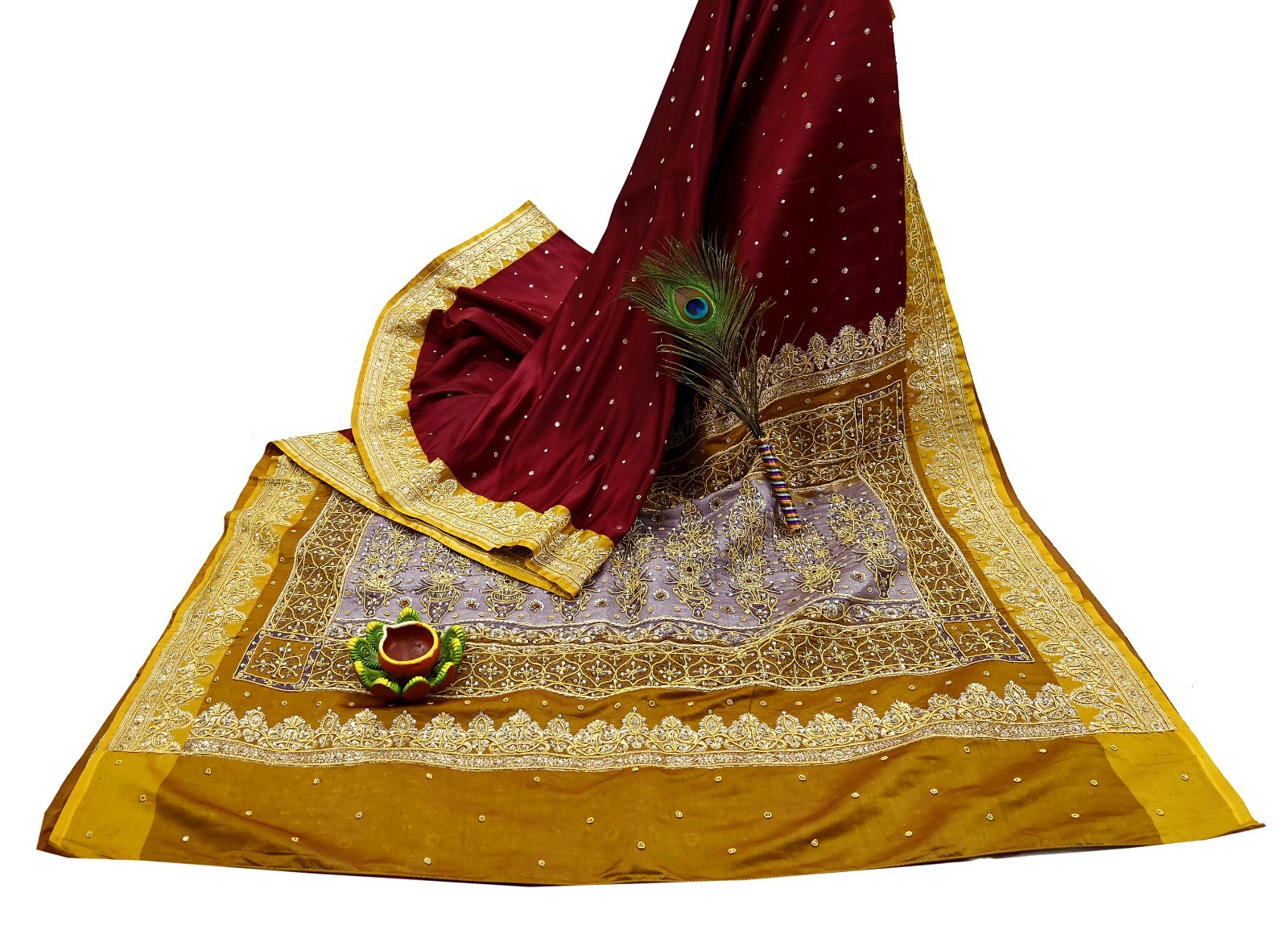 Vintage Heavy Saree Pure Satin Silk Hand Embroidered Banarsi Brocade Sari Dabka