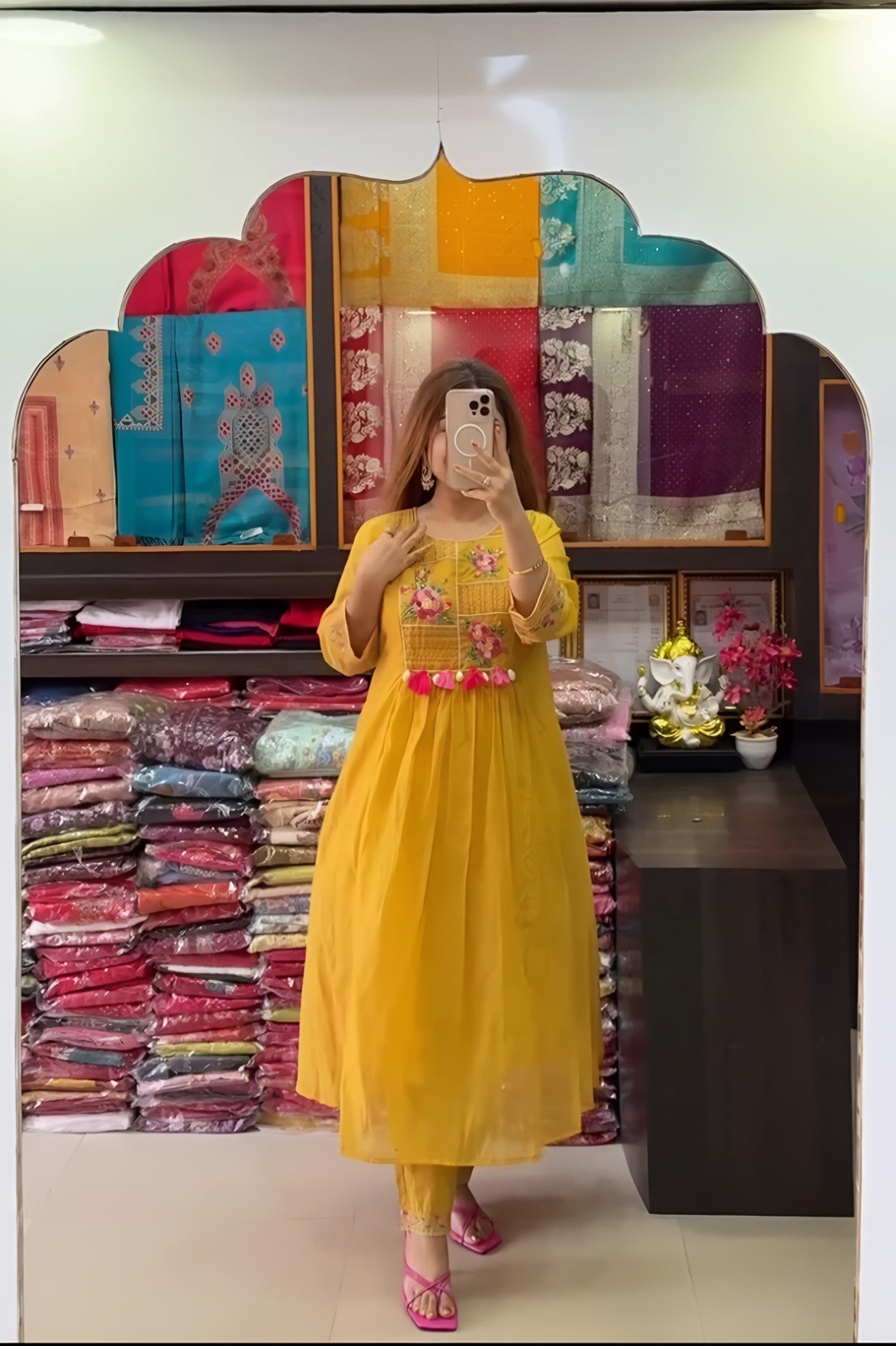 Women’s Pure Cotton Embroidered A-Line Kurta Pant Dupatta Suit Set