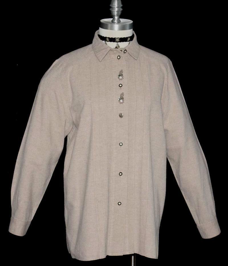 L Bust44″ LANDHAUS BROWN German COTTON BLOUSE Shirt Top Women Hunting Warm SOFT