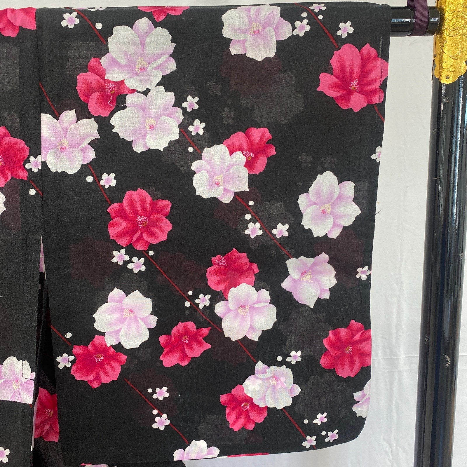 Japanese Vintage Kimono Yukata Cotton Black No Lining Traditional Length 63 in