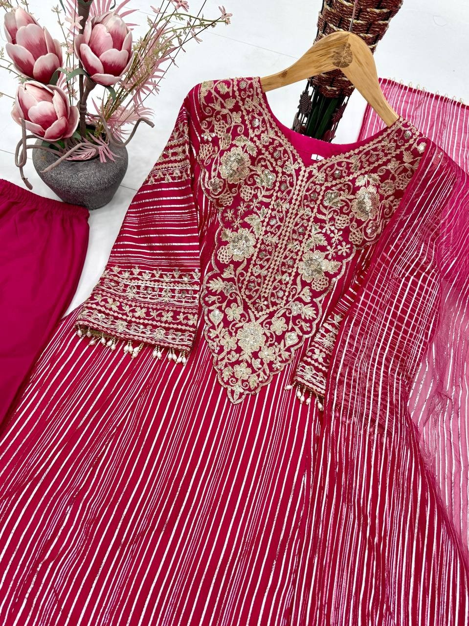Latest New Pink Nylon Lining Salwar Kameez With Dupatta For Wedding Wear