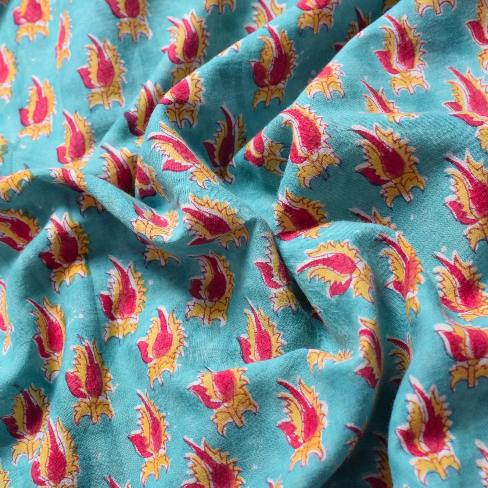 Sushila Vintage Hand Block Saree Pure Cotton Printed Aqua Blue Soft Craft Fabric