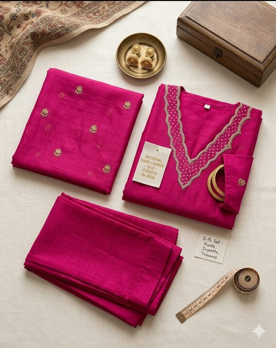 Pink Hand Embroidered Crepe Salwar Kameez Set with Elegant Dupatta