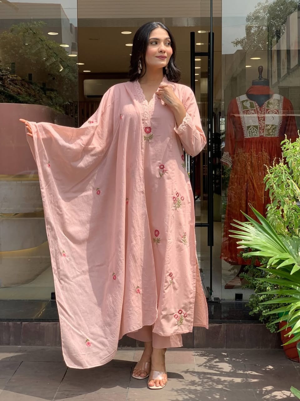 Beautiful Traditional “Designer White and Green Embroidered Kurta Palazzo Set