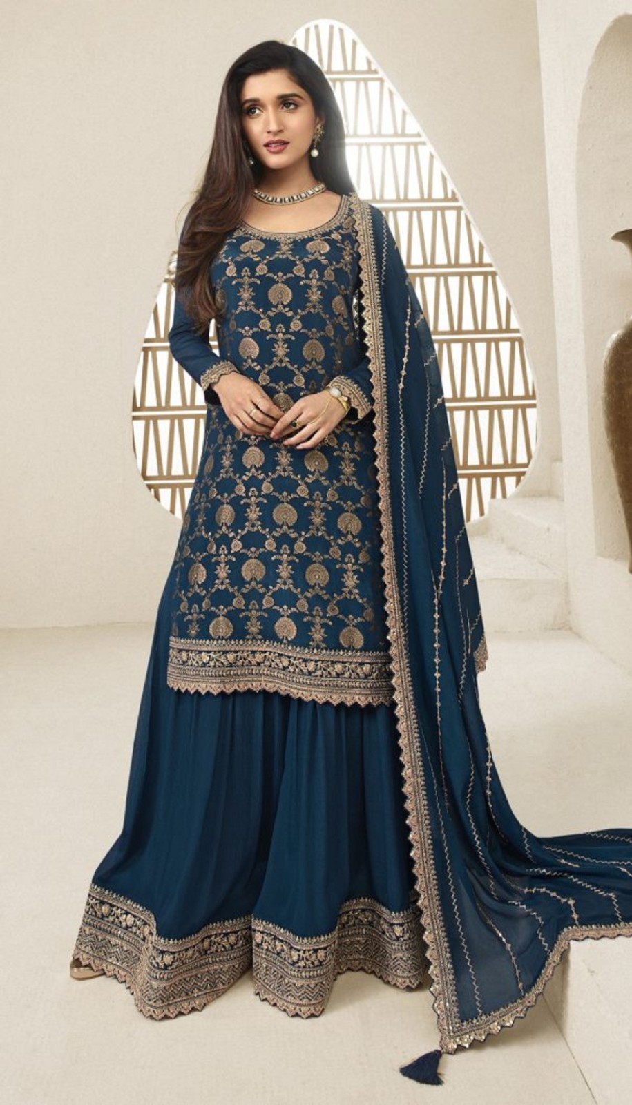 Indian Bollywood Heavy Bridal Reception Wear Salwar Kameez Sharara Plazzo Suits