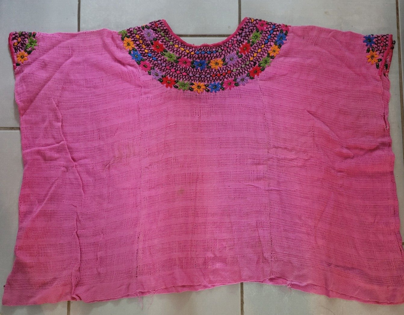 Pink Blusa Top Blouse Shirt Hand Embroidery Embroidered Yoke Mitla Oaxaca Mexico