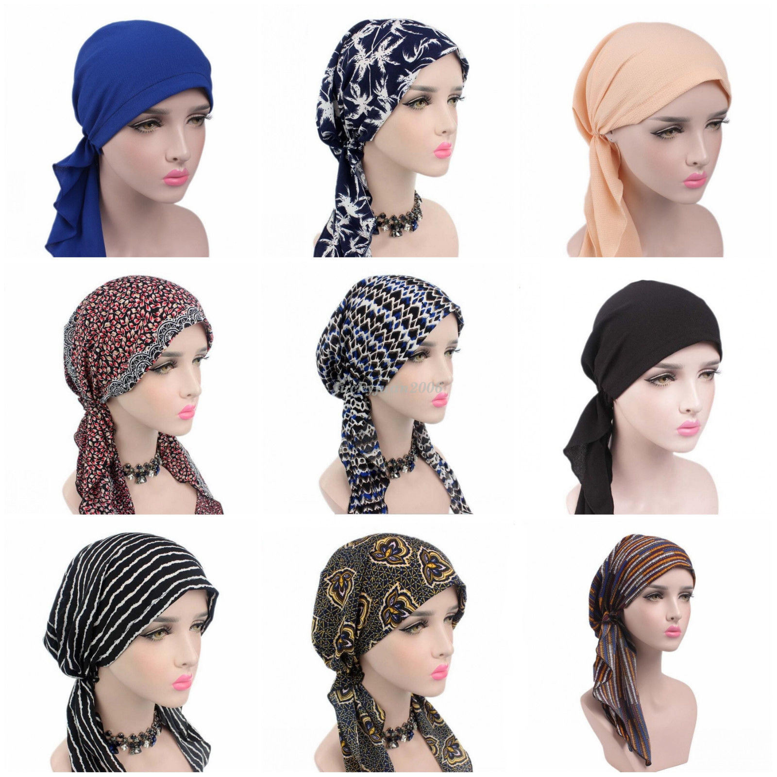 New Women Head Scarf Chemo Hat Turban Pre-Tied Headwear Bandana Tichel Cancer