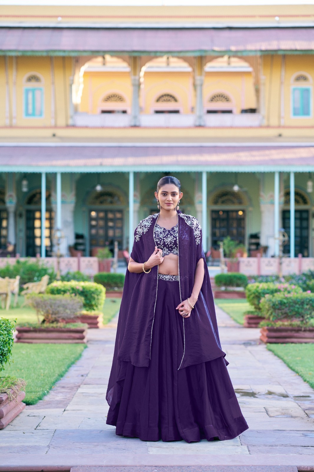 Designer Fendi Silk Lehenga with Shrug Engagement Reception Outfit Women