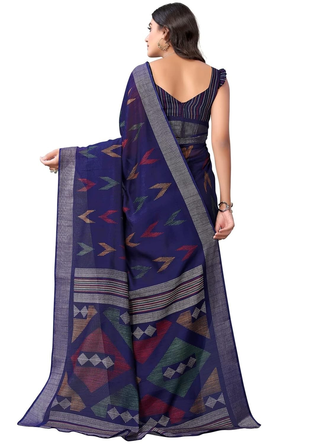 Women’s Cotton Blend Tribal Art Warli Printed Designer Saree with Blouse Piece