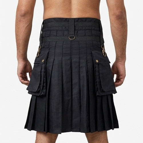 Men’s Scottish Black and Brown Pocket Utility kilt Highland Kilt 28′ to 60″