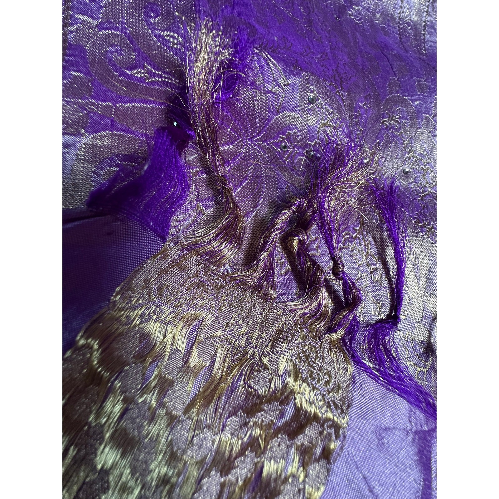 Silk saree lavender gold Paisley brocade 204×46” sari stunning luxurious
