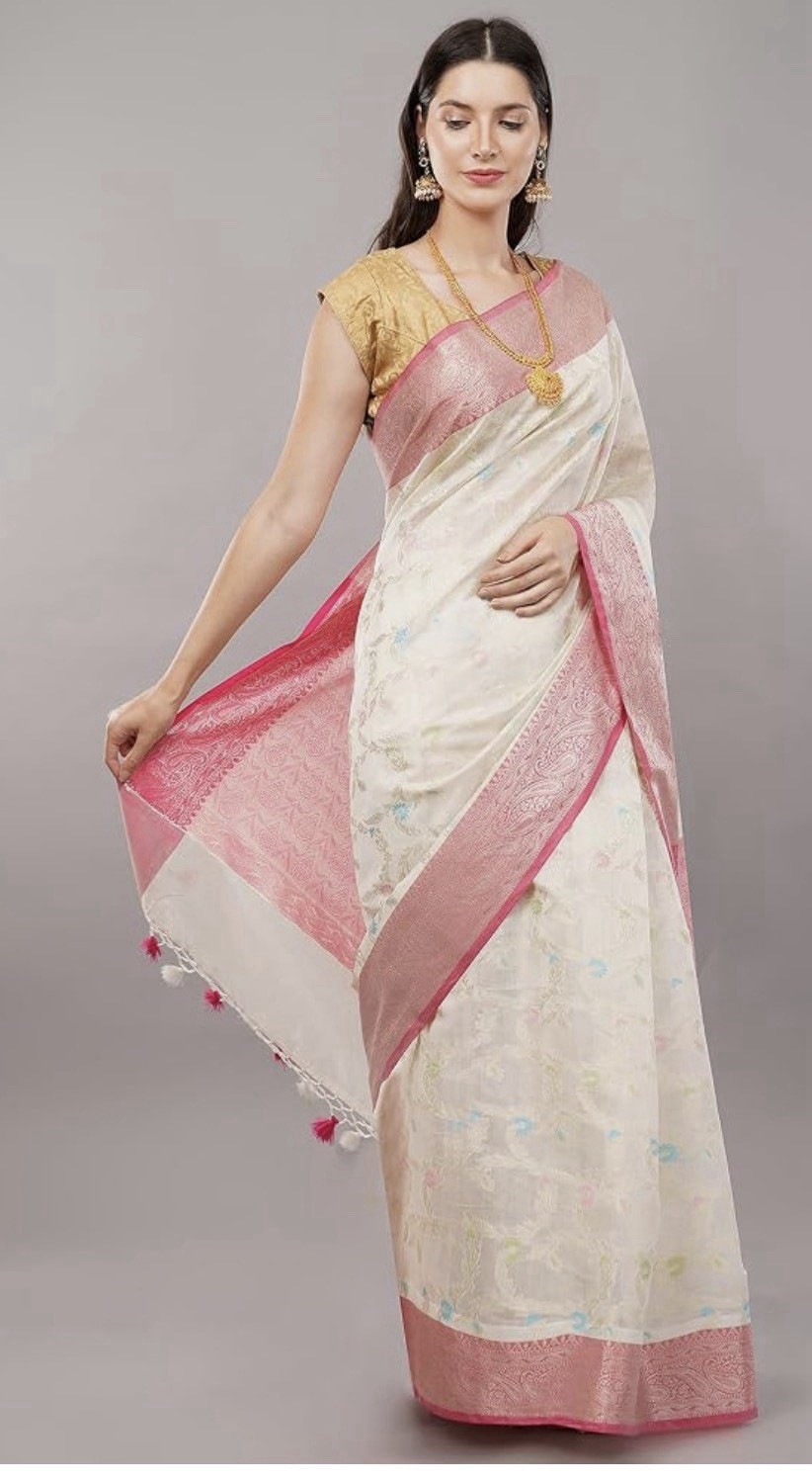 Fine cotton silk Banarasi saree with multiolor meenakari weaving