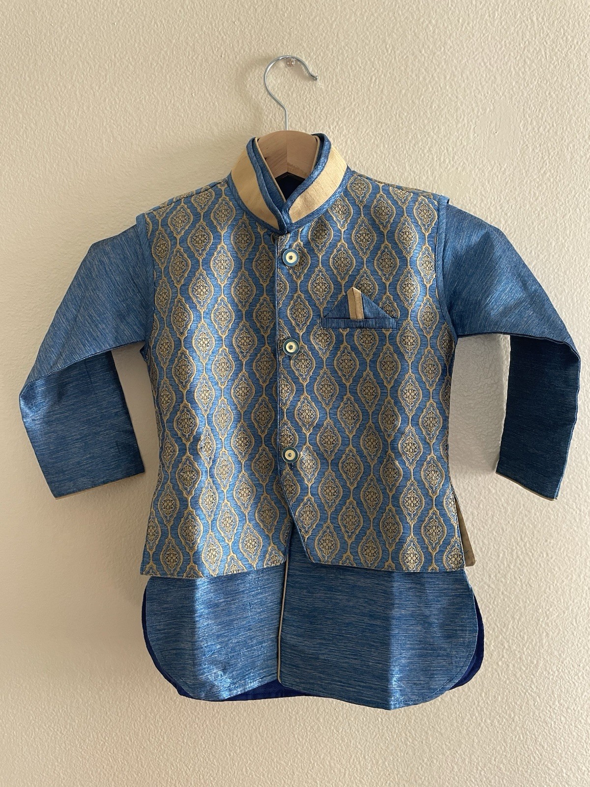 Kids Boys Kurta Dhoti Kurta sherwani Size 3 (age 3-4) In Blue And Gold